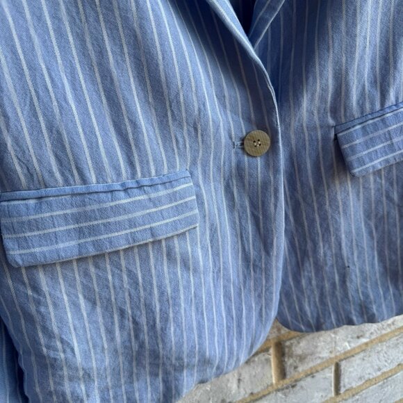 FRNCH Long Sleeve One Button Blue/White Striped Blazer Jacket Women's Size S - Picture 9 of 10
